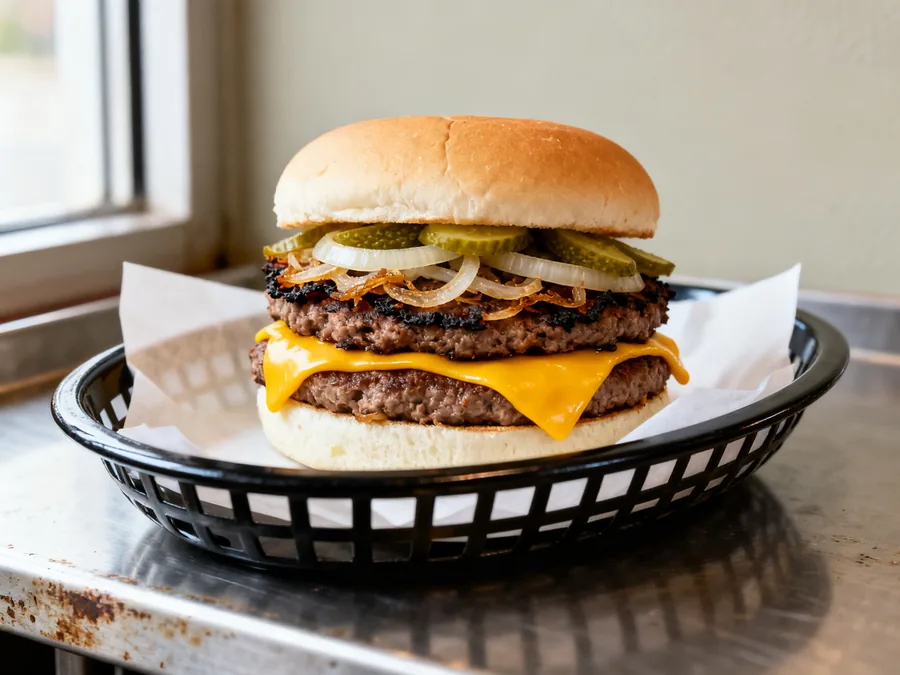 Oklahoma Onion Smash burger with caramelized white onions